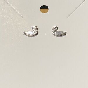 Vintage Silver Coloured Swan Stud Earrings
